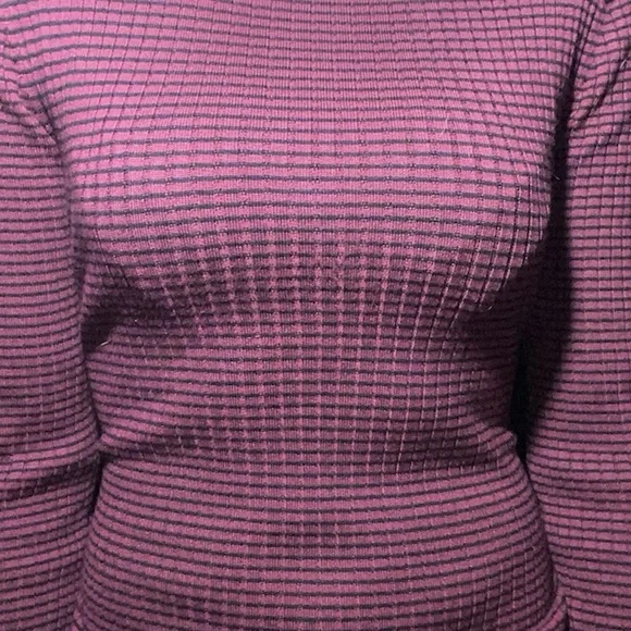 ‼️NOW SOLD ‼️ Burgundy & Black Stripped Ribbed Knit Long Sleeve Sweater Dress - Picture 5 of 6